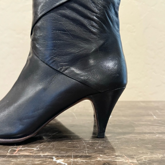 Vintage Joseph Black Leather 80s Style Fold Over Kitten Heel Boots - Picture 3 of 10